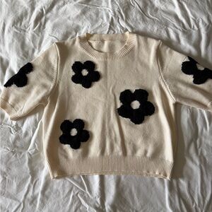 Cider Cream Sweater with Black Floral Design